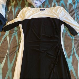 Chaps- Formal black and white midi short sleeve dress